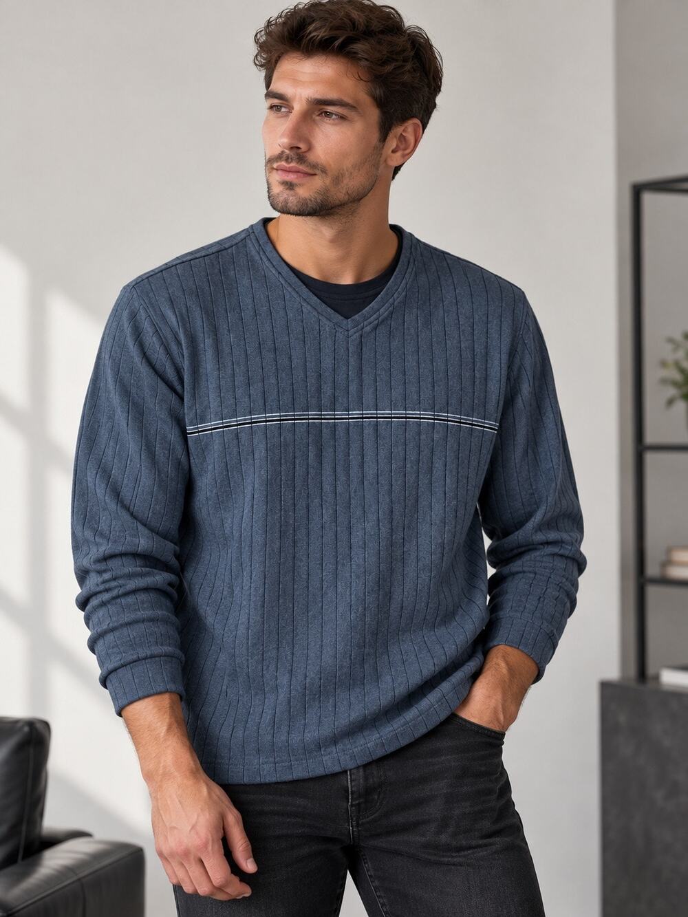 Van Heusen Studio Men’s V-Neck Ribbed Sweater – Size L